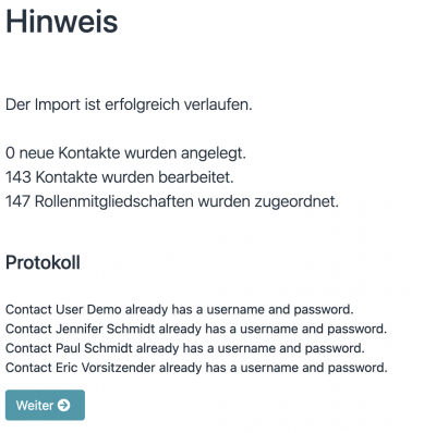 Zusammenfassung des Imports anzeigen