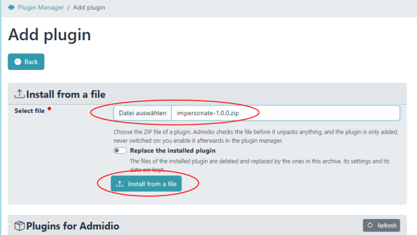Schaltfläche zum Hinzufügen eines Plugins im Plugin-Manager